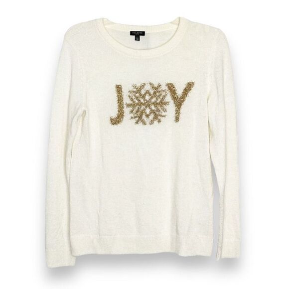 Talbots Wool Blend Snowflake JOY Gold Print Super Soft Sweater Women’s - Size MP - Picture 2 of 9